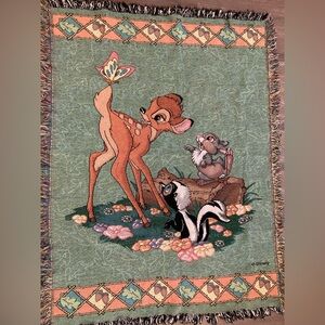 VTG Disney Bambi & Friends Thumper Flower Tapestry Throw Blanket. 40” W 53” L